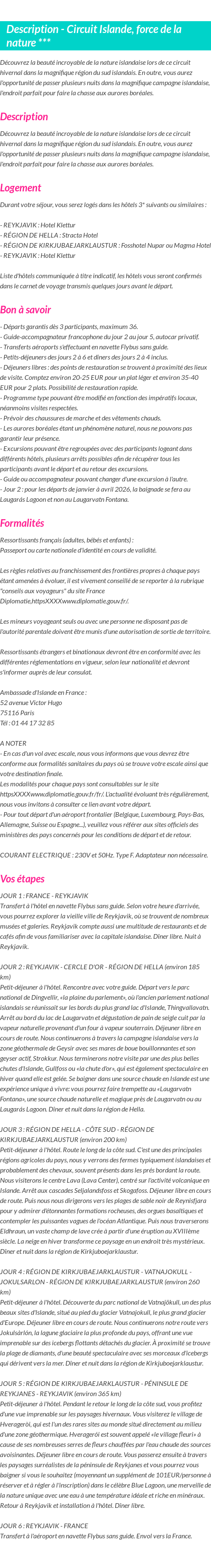 Détails du séjour
