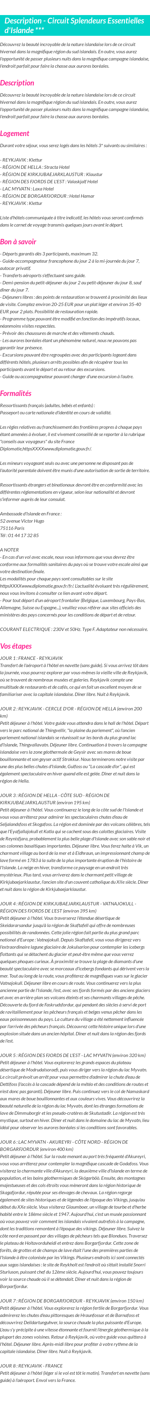 Détails du séjour