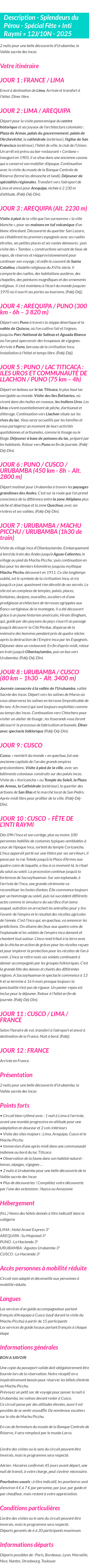 Détails du séjour