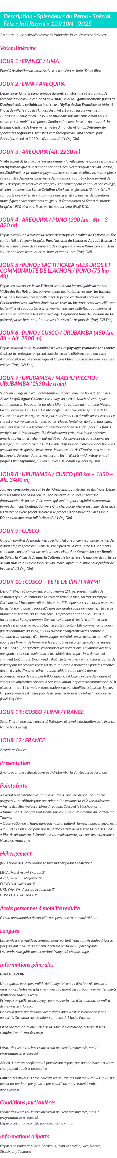 Détails du séjour