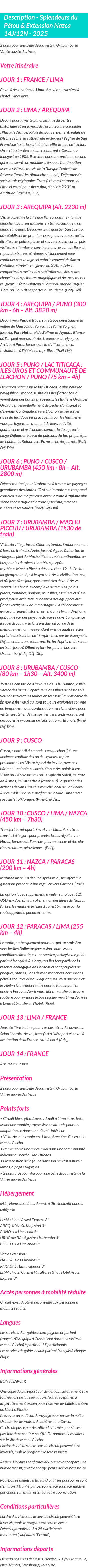 Détails du séjour