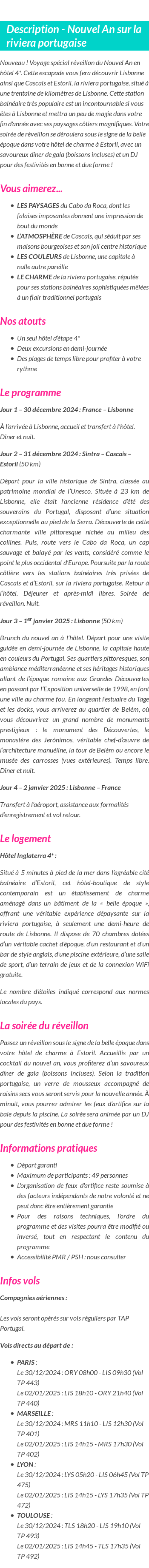 Détails du séjour