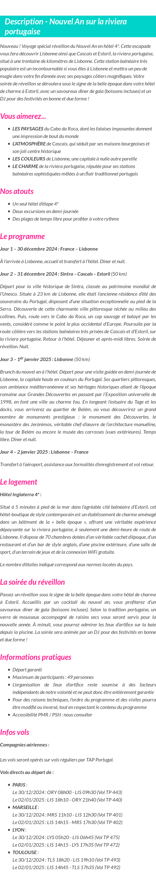Détails du séjour