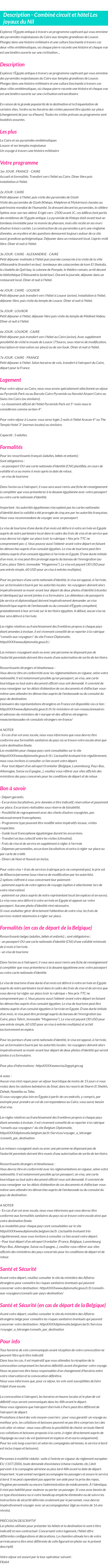 Détails du séjour