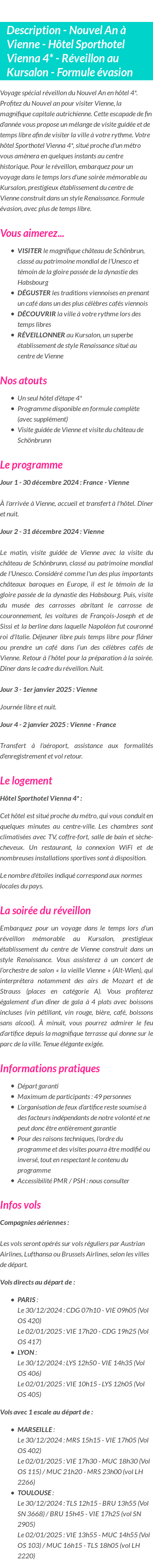 Détails du séjour
