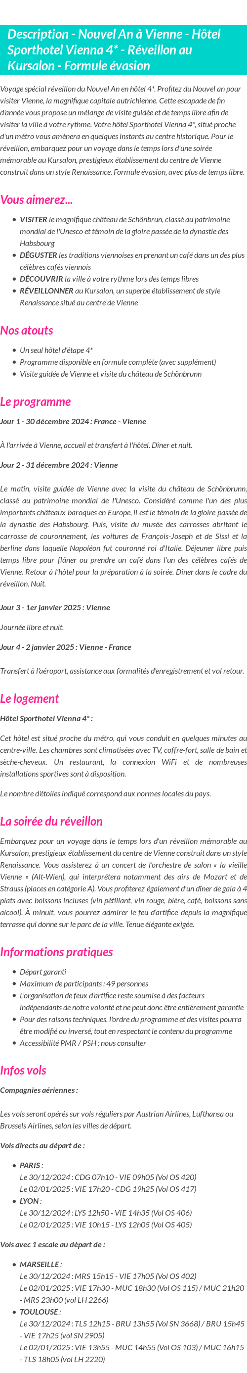 Détails du séjour