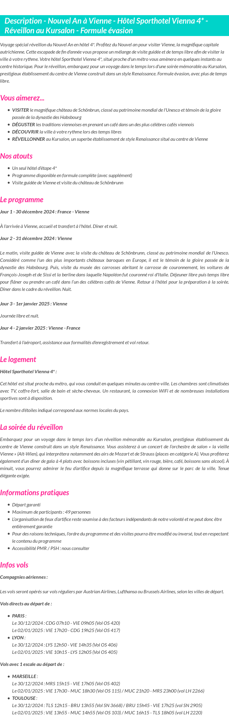 Détails du séjour