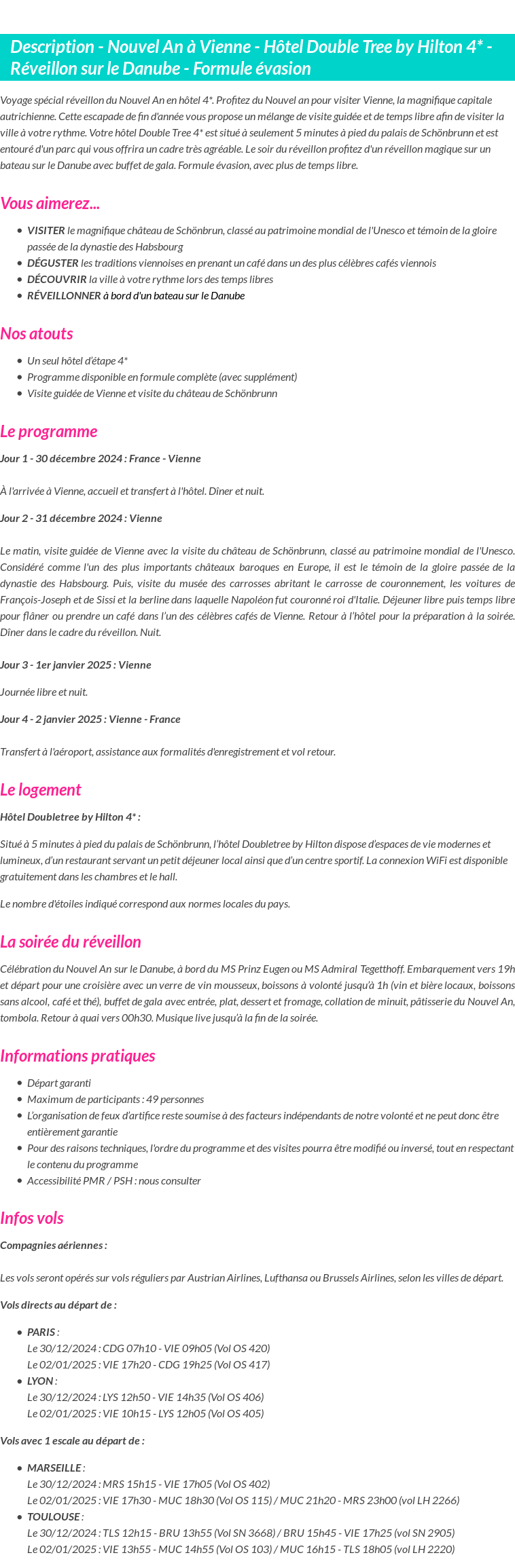 Détails du séjour