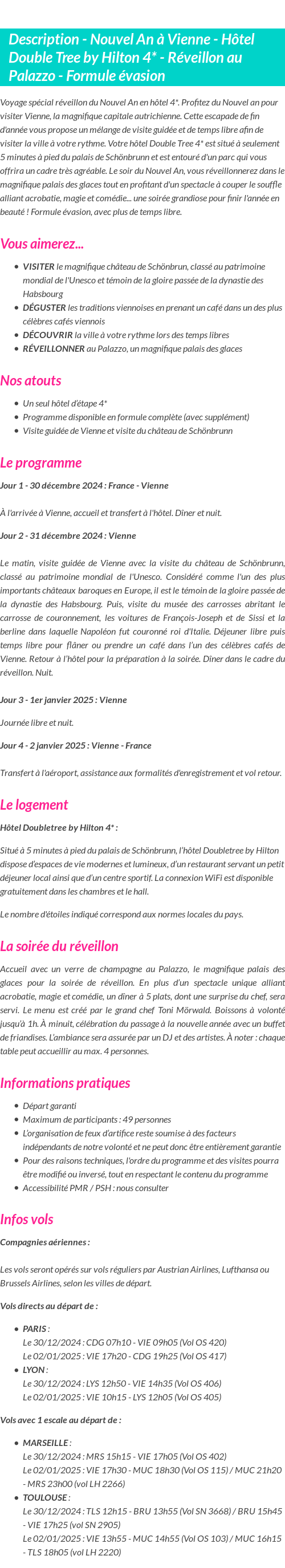 Détails du séjour
