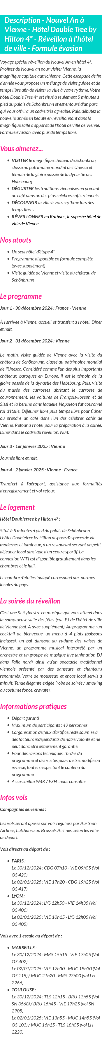 Détails du séjour