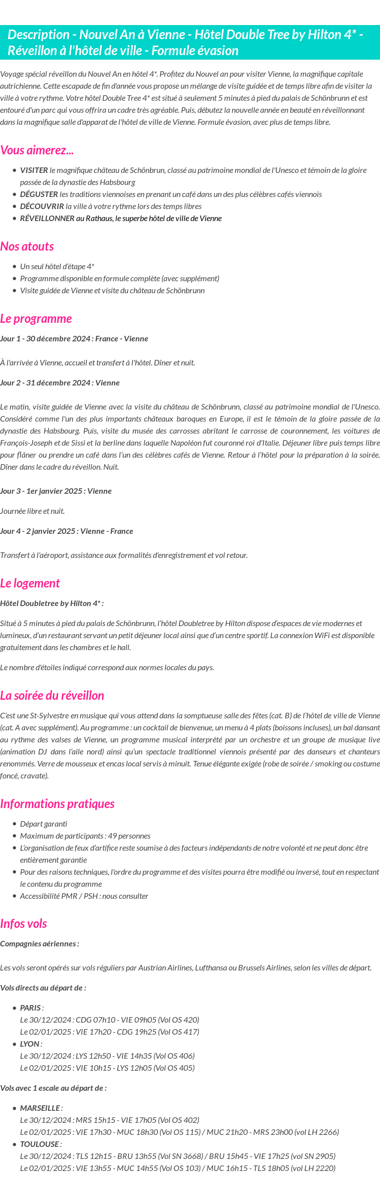 Détails du séjour
