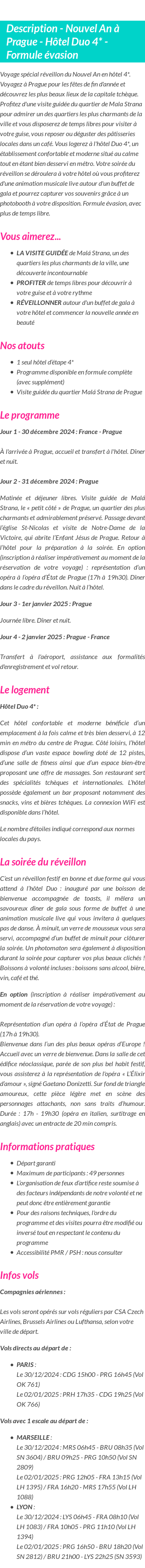 Détails du séjour