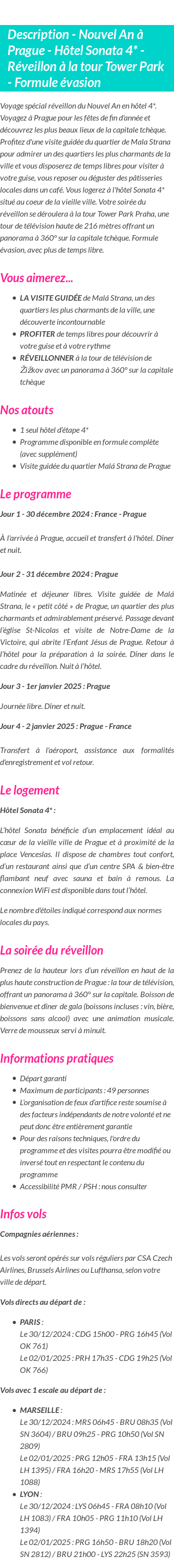 Détails du séjour