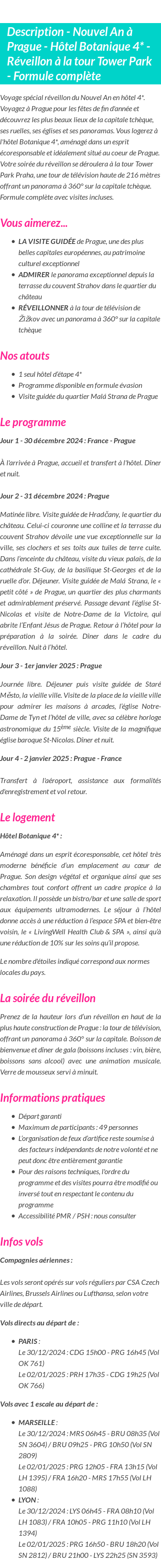 Détails du séjour