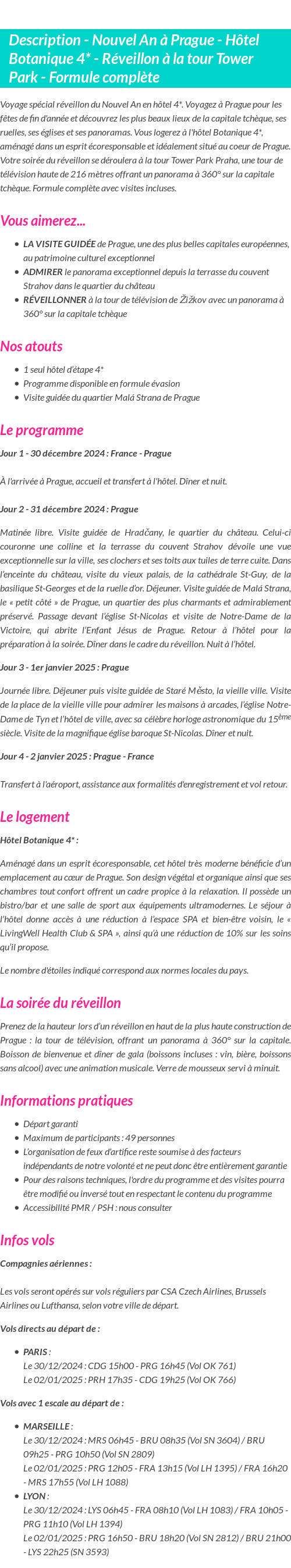 Détails du séjour