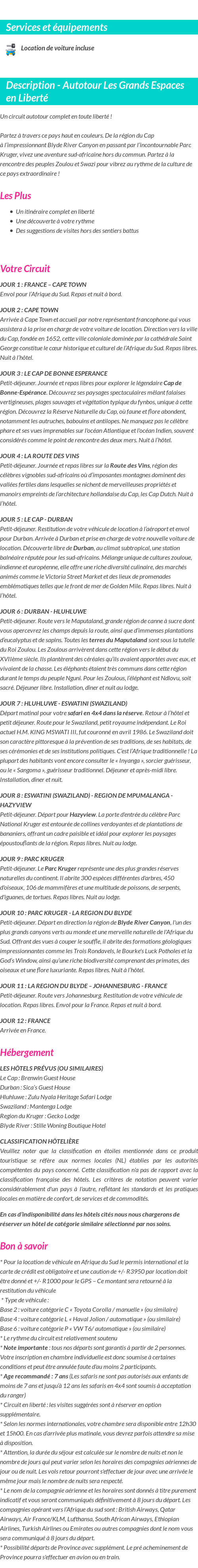 Détails du séjour