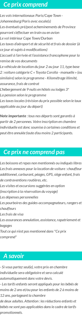 Conditions tarifaires
