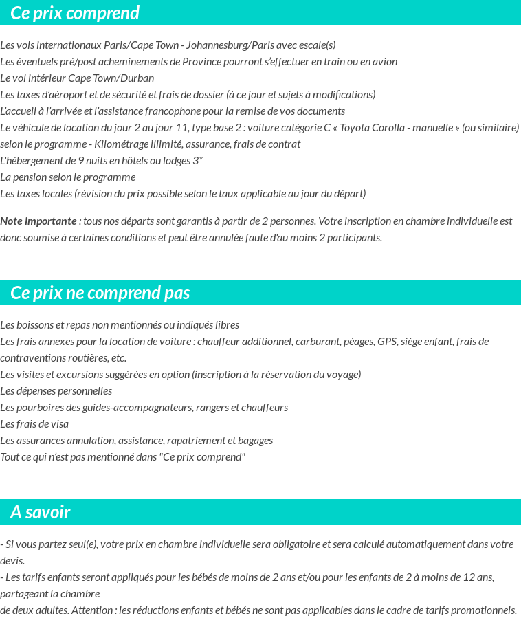 Conditions tarifaires