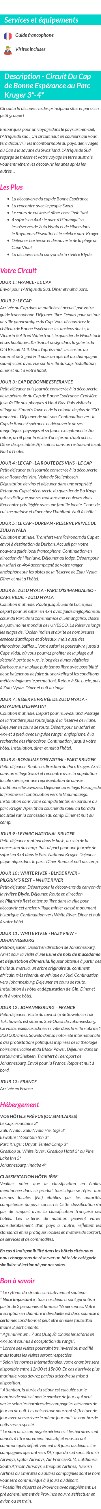 Détails du séjour