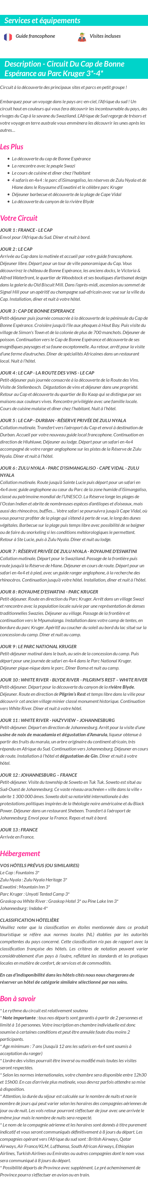 Détails du séjour