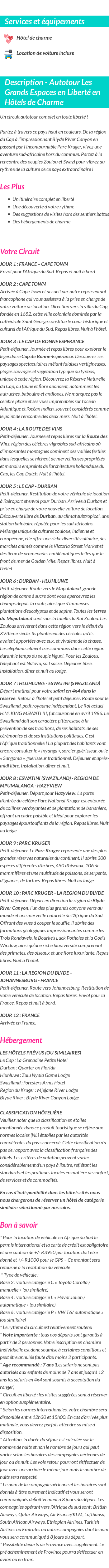 Détails du séjour