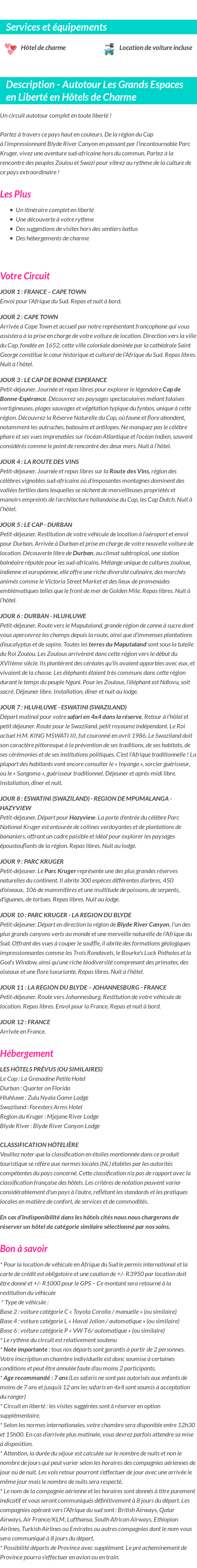 Détails du séjour
