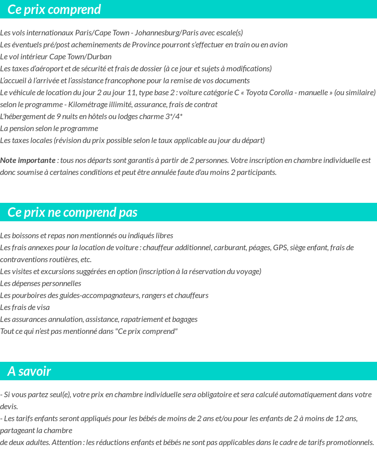 Conditions tarifaires
