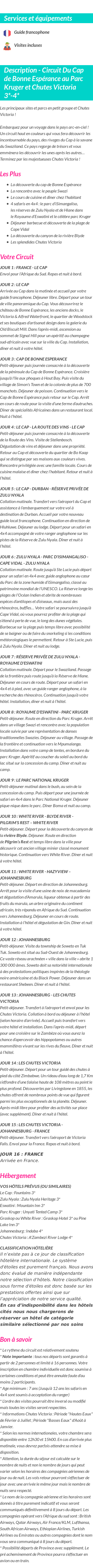 Détails du séjour