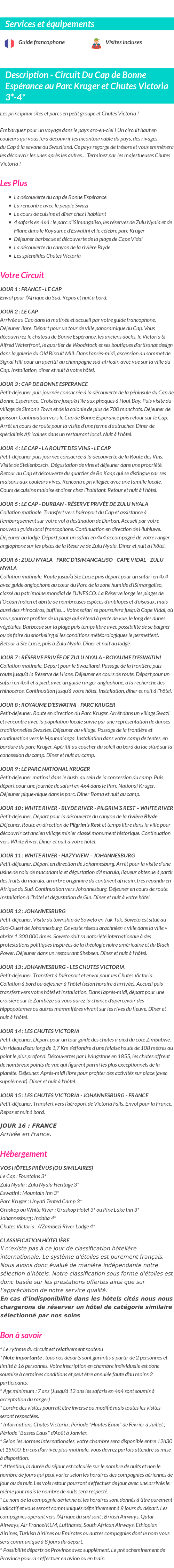 Détails du séjour