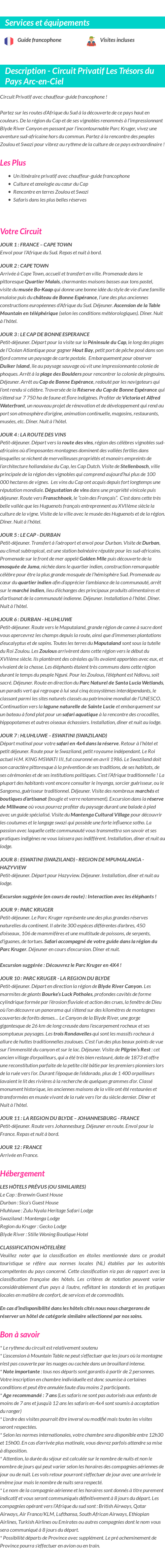 Détails du séjour