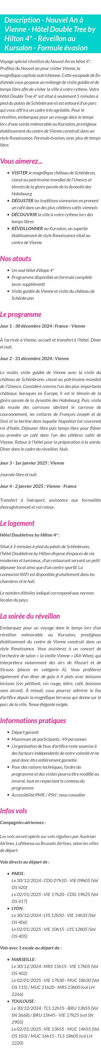 Détails du séjour