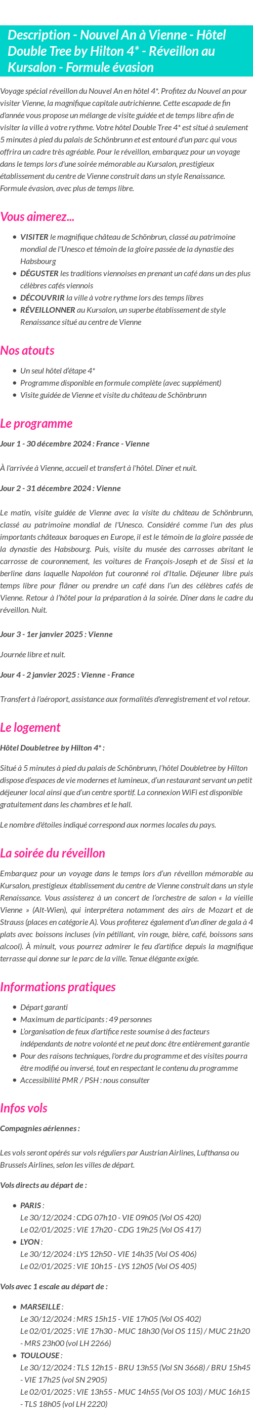 Détails du séjour