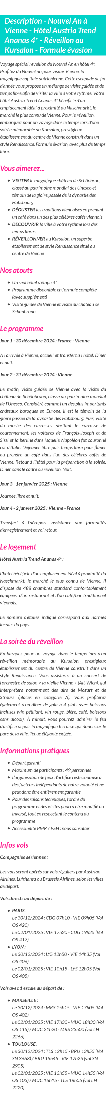 Détails du séjour