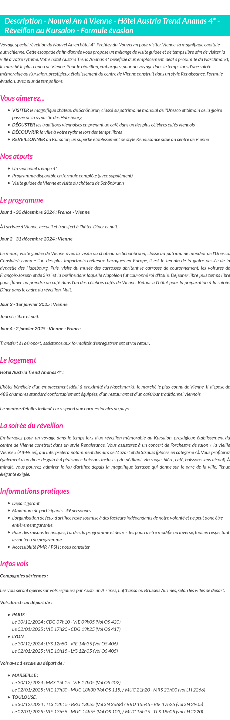 Détails du séjour