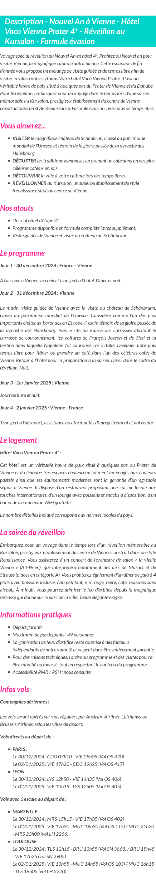 Détails du séjour
