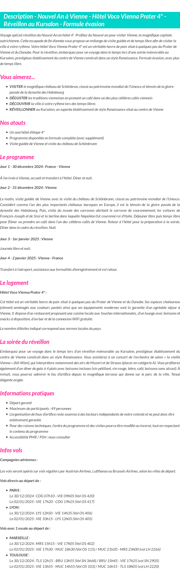 Détails du séjour