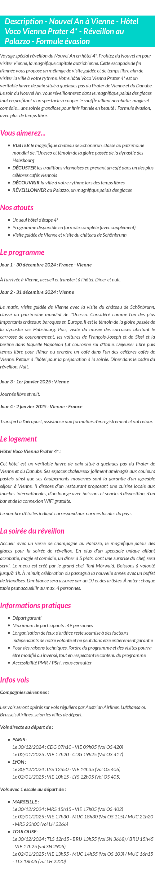 Détails du séjour