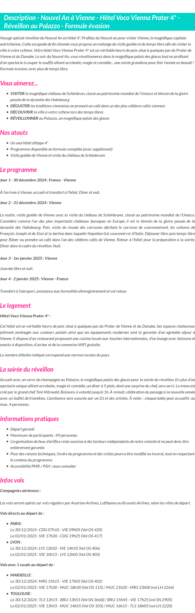Détails du séjour
