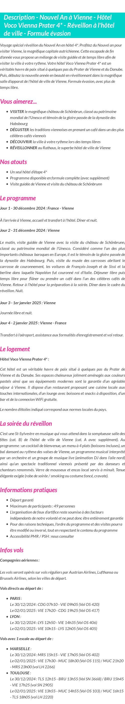 Détails du séjour