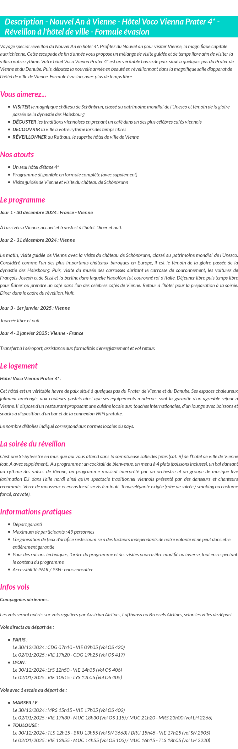 Détails du séjour