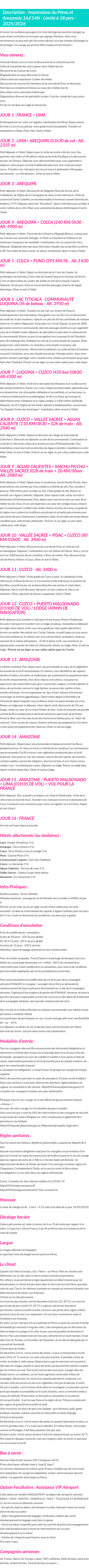 Détails du séjour