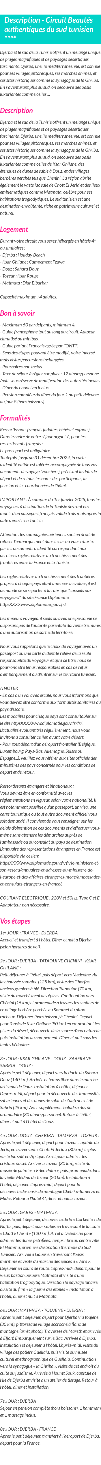 Détails du séjour
