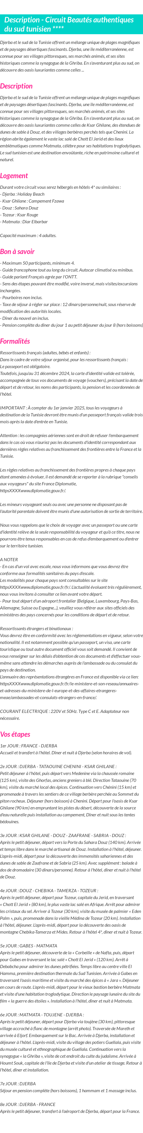 Détails du séjour