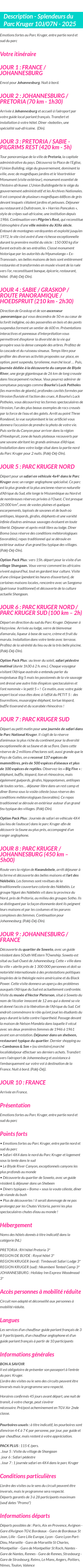 Détails du séjour