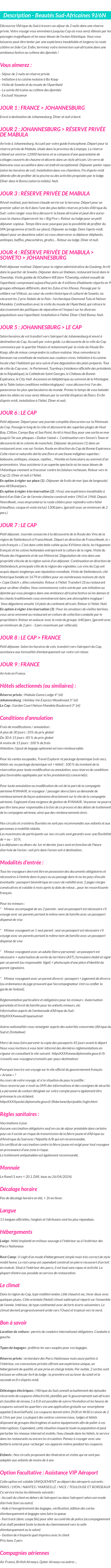 Détails du séjour