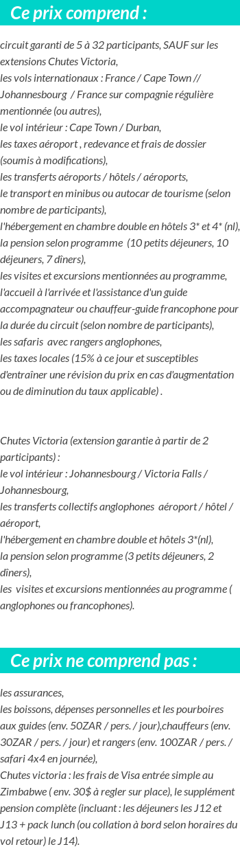 Conditions tarifaires