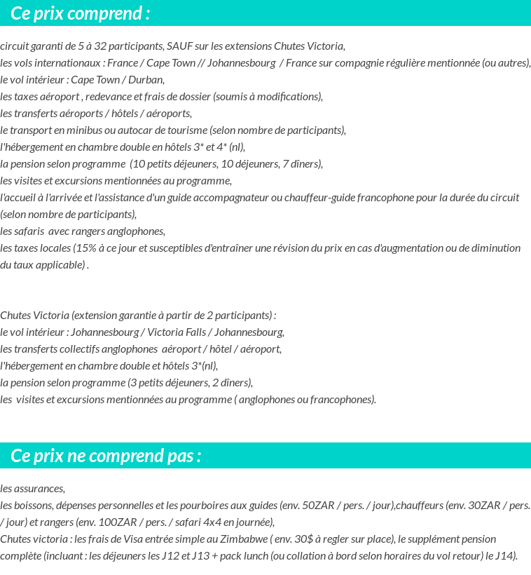 Conditions tarifaires