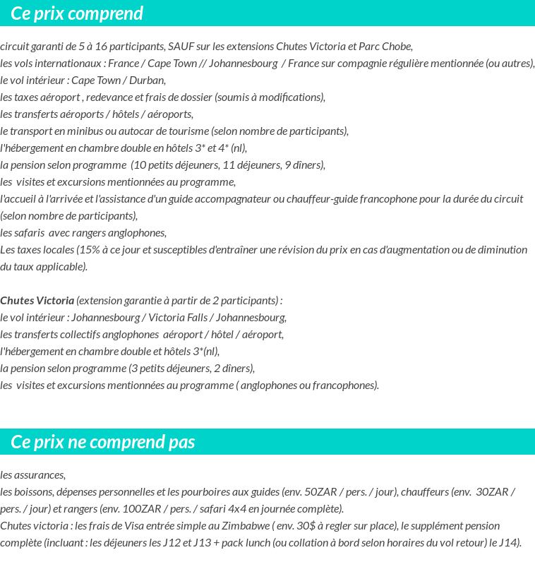 Conditions tarifaires