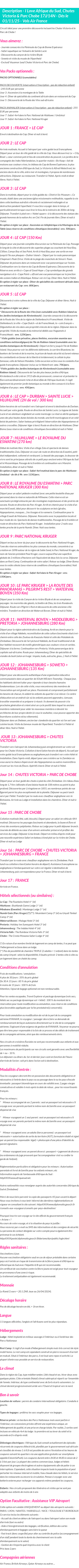 Détails du séjour