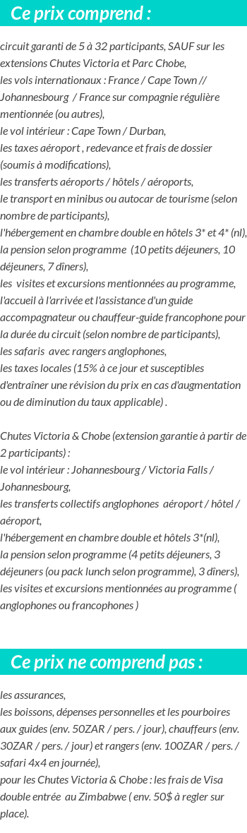 Conditions tarifaires